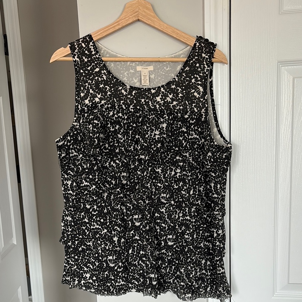 JCrew Black and White Ruffled Silk Tank Top